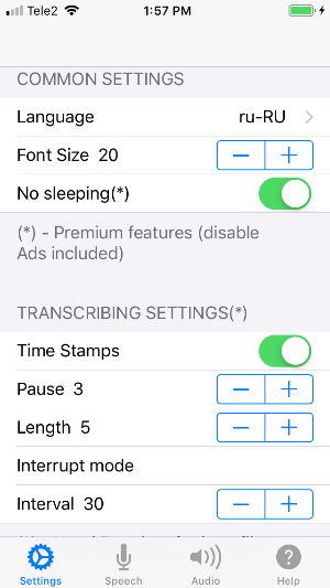 voice notebook for iOS settings